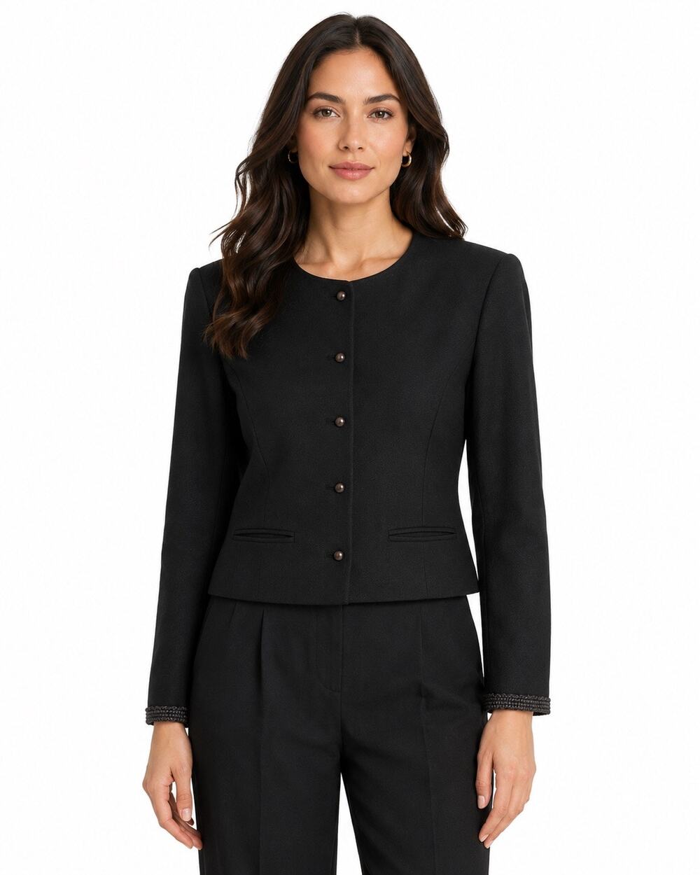 1980s Pendleton Black Virgin Wool Cropped Jacket Blazer XS Petite USA